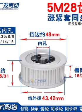 涨紧套同步轮5M28齿 5M28T免键胀套同步轮 5M皮带轮 槽宽16/21/27
