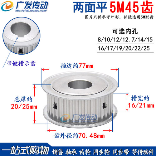 两面平5M45齿同步轮槽宽16/21AF