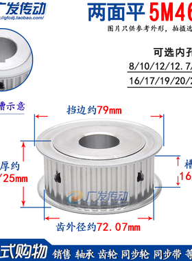 两面平 5M46齿 同步轮 槽宽16/21 AF型 同步皮带轮 内孔8-40可选