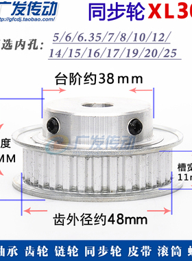 同步轮XL30齿/T BF型 同步带轮 槽宽11 键槽 内孔5-25 凸台带顶丝