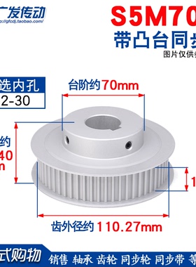 S5M同步轮 S5M70齿70T 槽宽16/21 BF型小台阶/凸台阶同步轮皮带轮