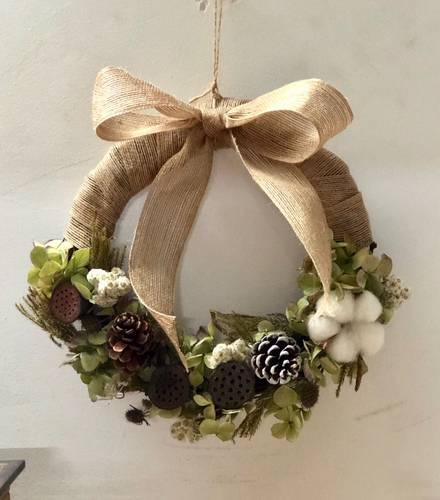 法式浪漫乡村花艺棉麻蝴蝶结干 干燥花绣球木棉花莲蓬花环门楣花