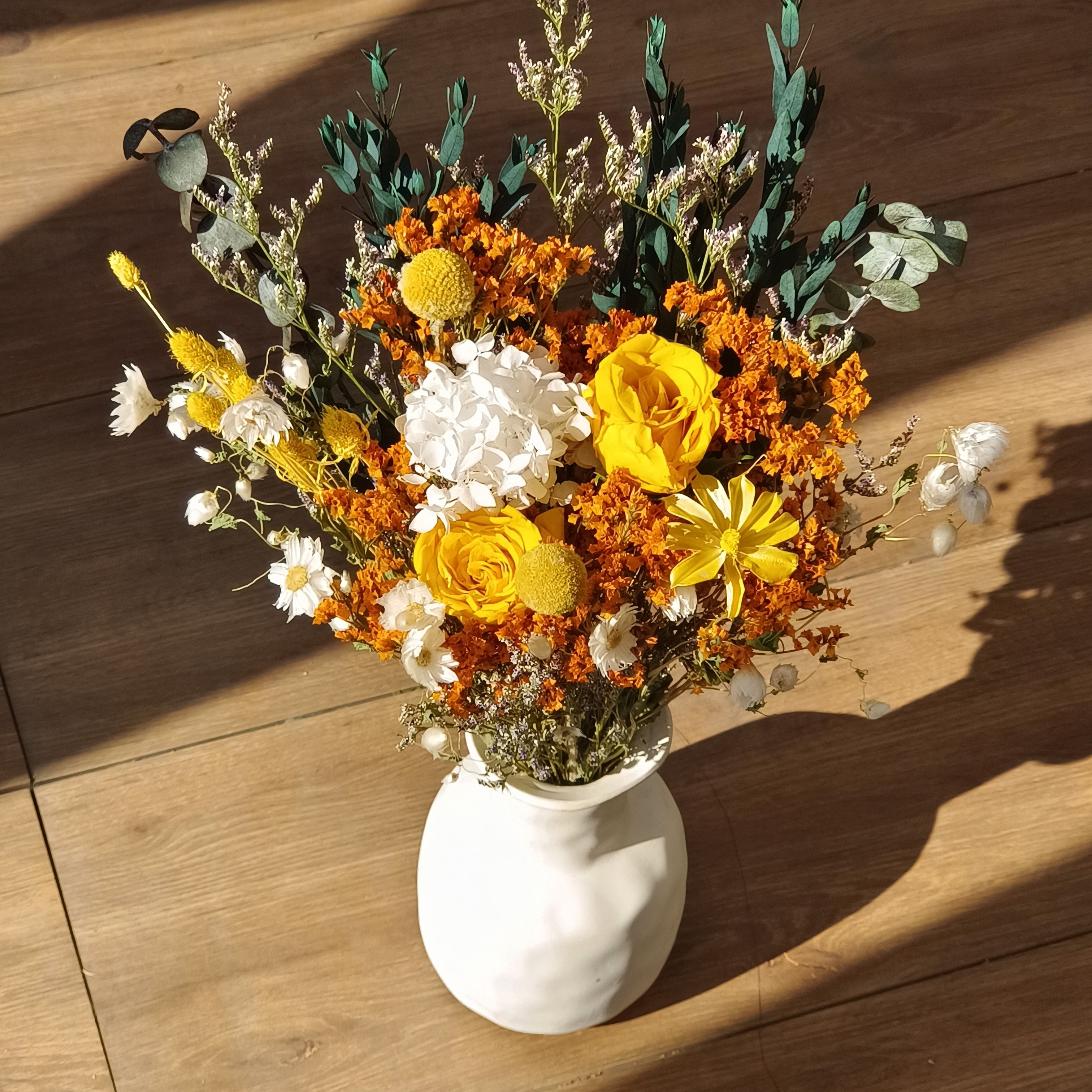 美式家居花艺客厅餐厅花束摆件永生玫瑰绣球真花保鲜花束做旧花瓶