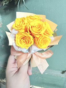 永生粉黄玫瑰真花迷你见面花束车载花口袋小花束女友情人礼物礼盒