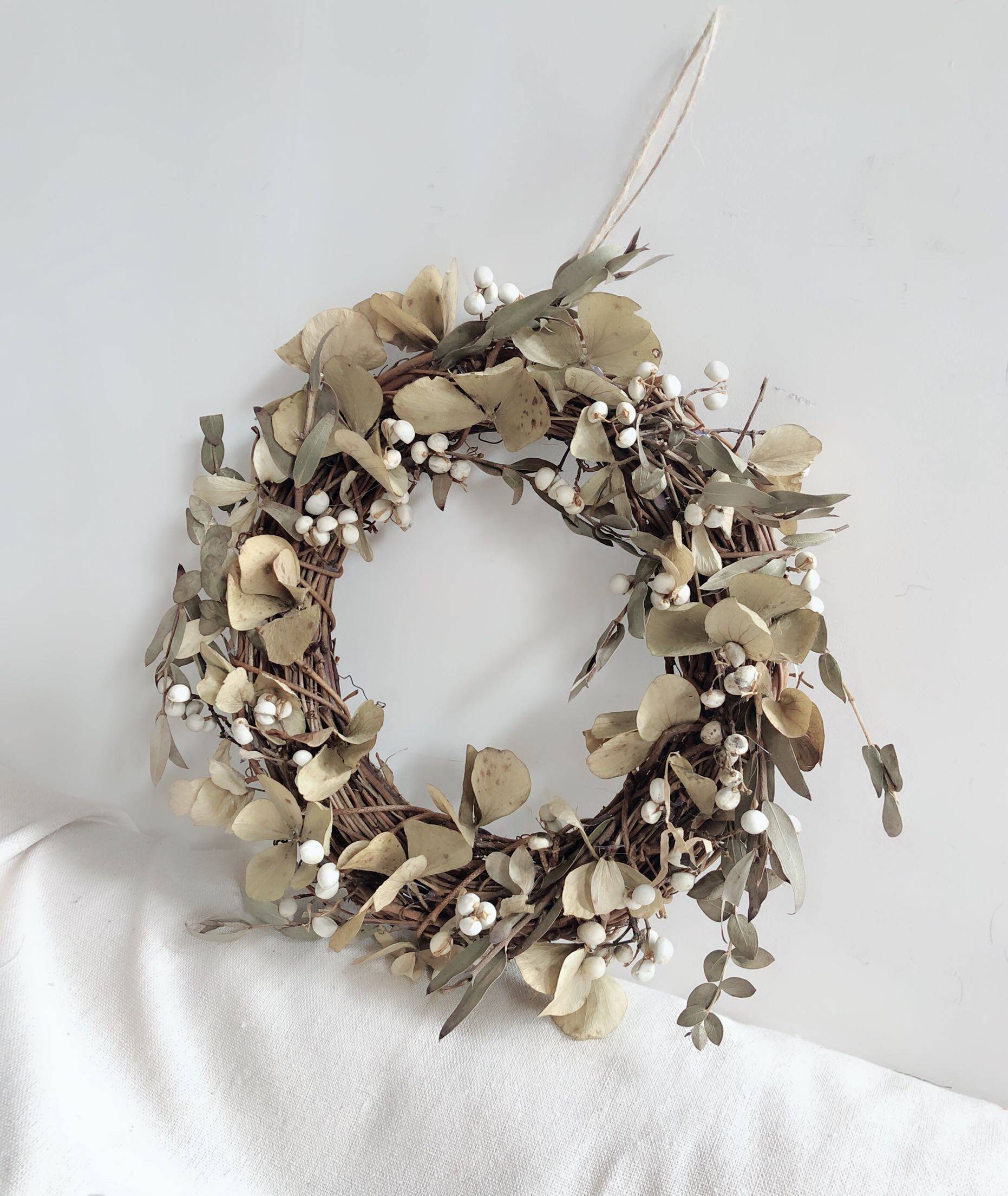 素雅复古干花环做旧壁饰进口白果绣球尤加利叶门楣花墙面装饰挂件