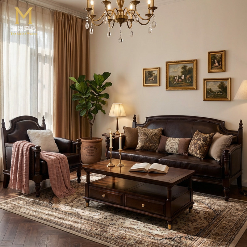 政府补贴美式真皮棕色实木皮沙发头层牛皮客厅家具别墅高端沙发