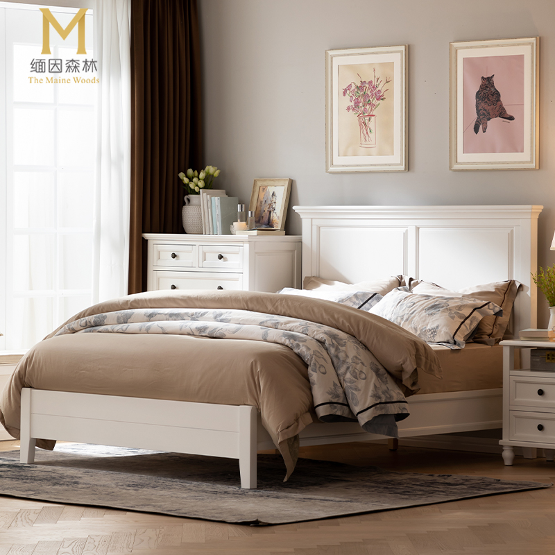 白色美式床纯实木床大床1.8米双人床卧室家具1.5m简约美式