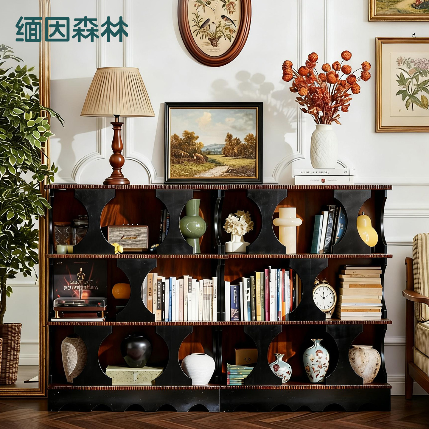 中古风组合书柜客厅组合柜纯实木多功能家用组合柜收纳柜餐边柜图片