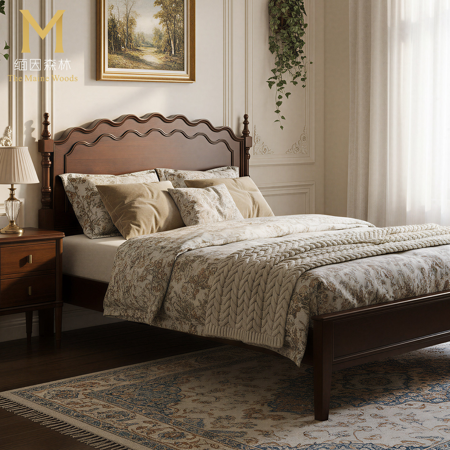 中古纯实木床主卧复古床双人床1.8米卧室家具简约美式