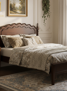 中古纯实木床主卧复古床双人床1.8米卧室家具简约美式