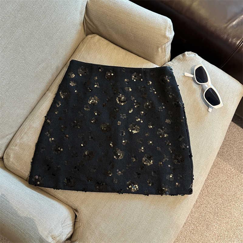 刺绣珠片花朵纯色设计高腰小香风