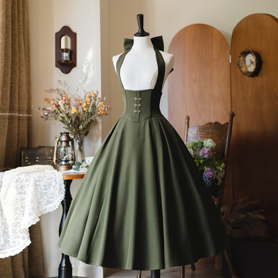 森林衣橱原创古典鱼骨挂脖半裙