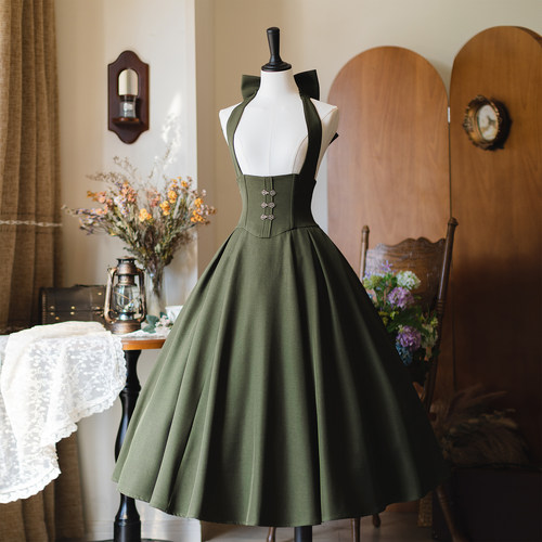 森林衣橱原创古典鱼骨挂脖半裙