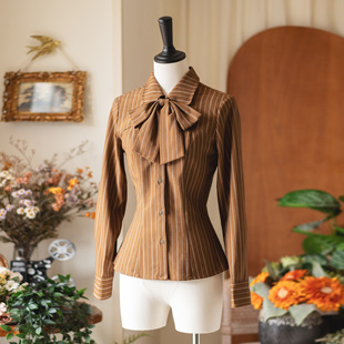 蝴蝶结衬衣 森林衣橱英伦复古收腰条纹春秋百搭长袖 森林礼赞