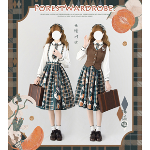 森林衣橱原创学院秋冬马甲衬衣外套连衣裙lolita复古典 柿橘猫