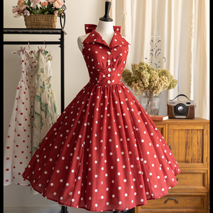 复古美式 森林衣橱法式 夏大裙摆翻领挂脖露背连衣裙 午后森林