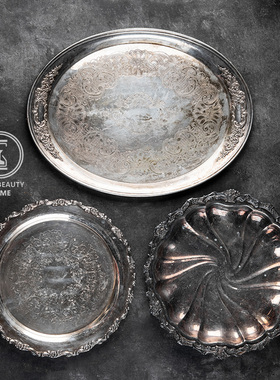 10.18 精 L组 西式古董复古VINTAGE 镀银餐盘 家居旧物摆件装饰