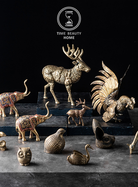 欧美黄铜动物摆件软装西洋古董