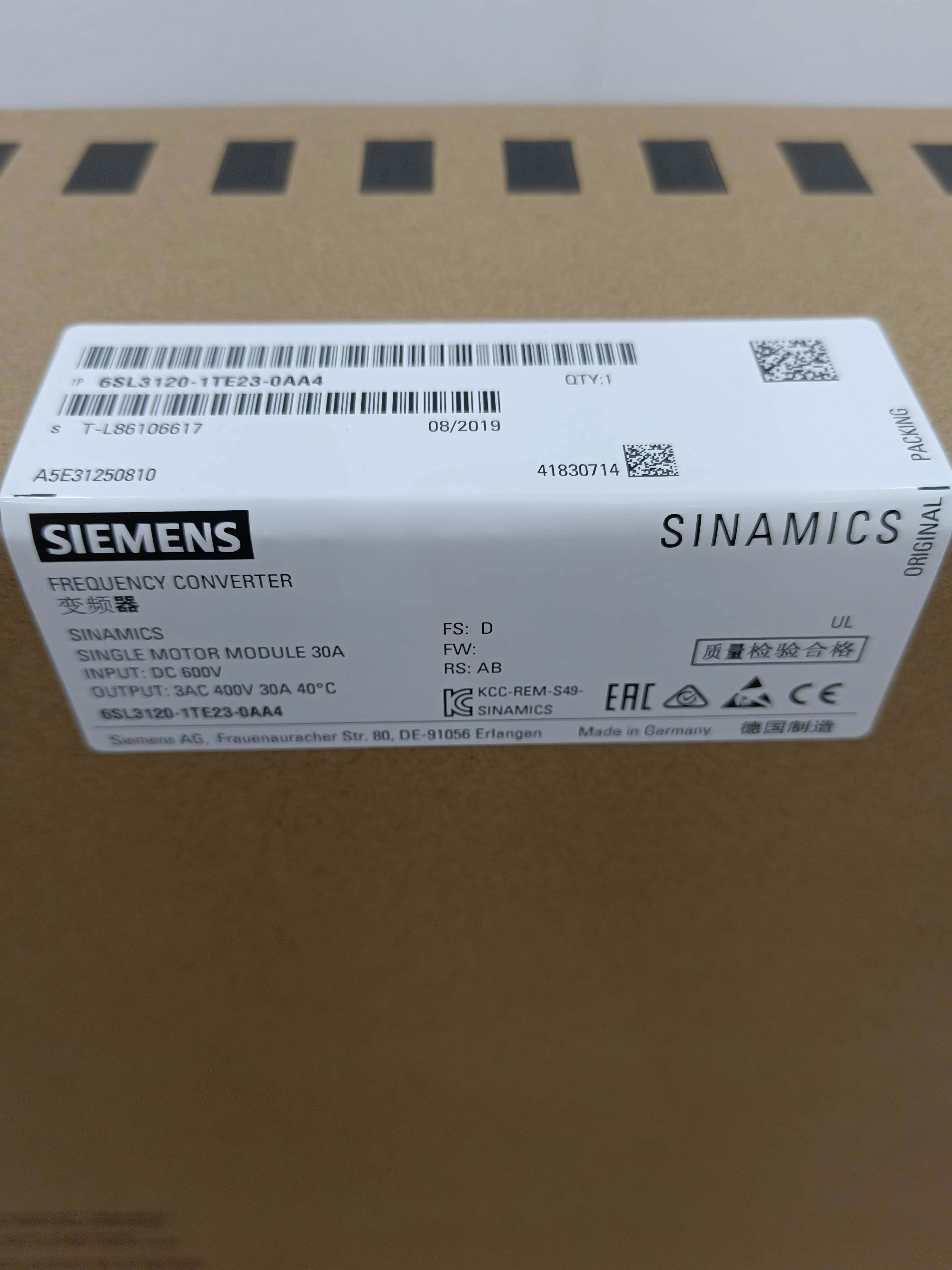 全新原装未拆封西门子s120单轴18a伺服变频器6sl3120-1te21-8aa