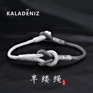 土耳其999纯银男编织手链女情侣ins潮男生古风手饰生日礼物复古绳