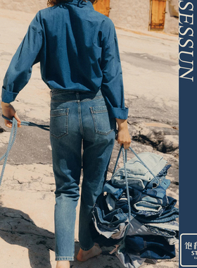 6折国现 |法国 Sessun 高腰直筒百搭显瘦显高牛仔裤女士Momon o