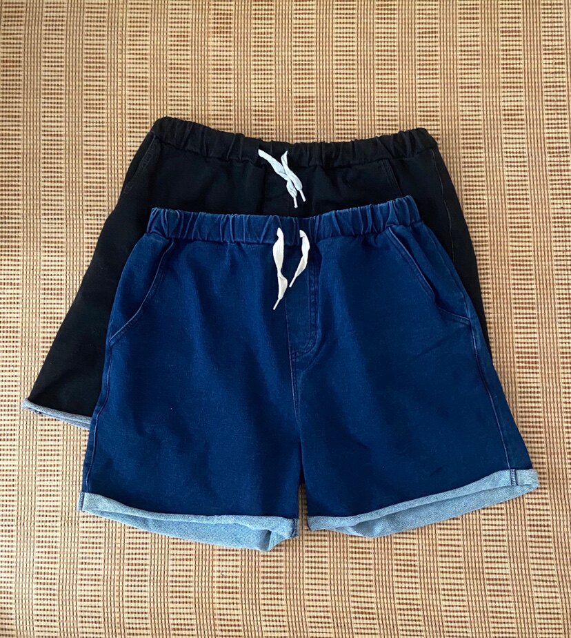 夏季女毛圈日单短裤舒适软料纯色蓝牛仔自然腰百搭张五分裤