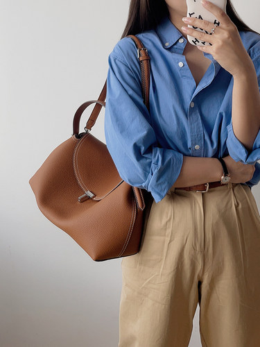 柠檬甜派托特包头层牛皮大容量