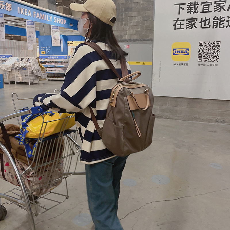 KOREAN VERSION OF THE MAGAZINE LIGHTWEIGHT LARGE-CAPACITY MUMMY BAG OXFORD CLOTH LEATHER COMMUTER SHOULDER COLLEGE BACKPACK TRAVEL BAG