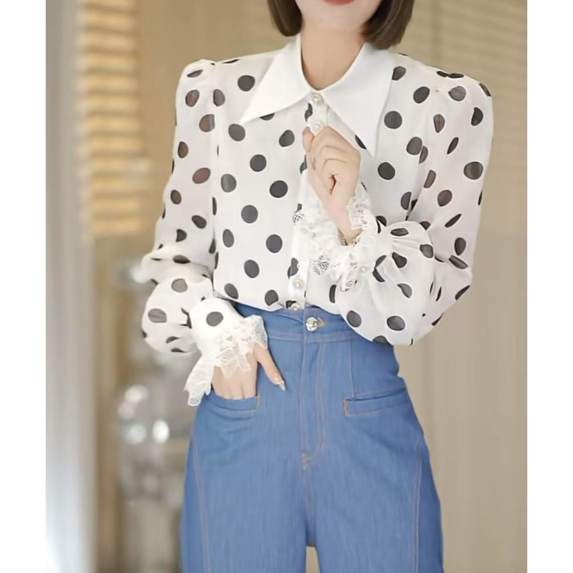 2025新款夏季高级感轻奢洋气法式波点衬衫女S25012