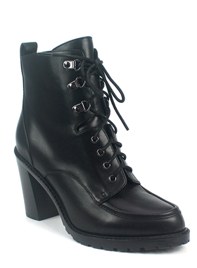 Three flower's shopPB欧美时尚系带侧拉链圆头粗跟真皮马丁靴