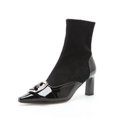 Three flower shopPB秋冬气质大方扣弹力布包脚踝方跟尖头短靴