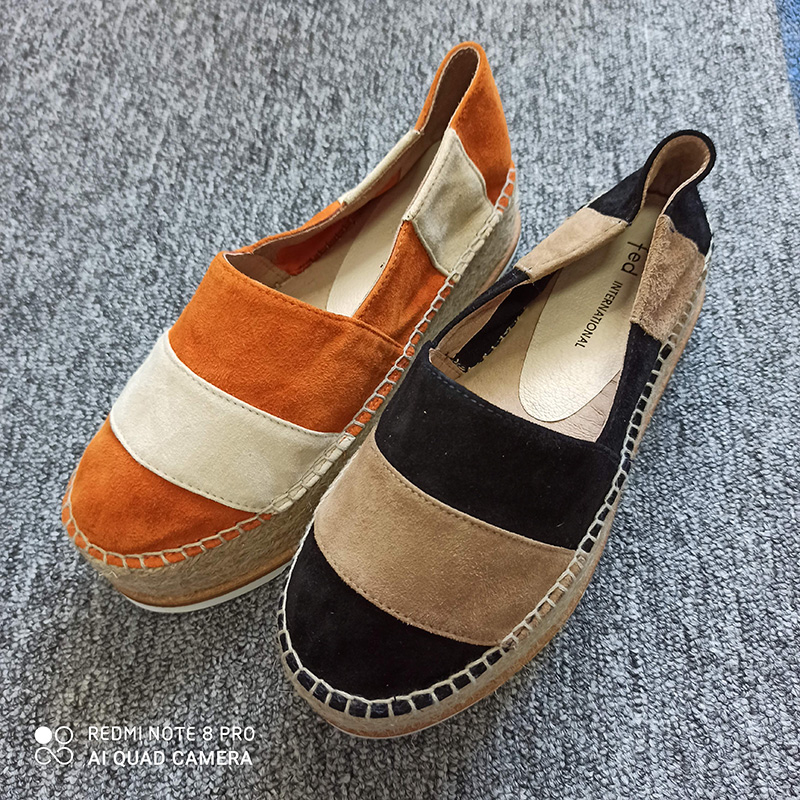 休闲风时尚柔软羊反绒拼色女单鞋