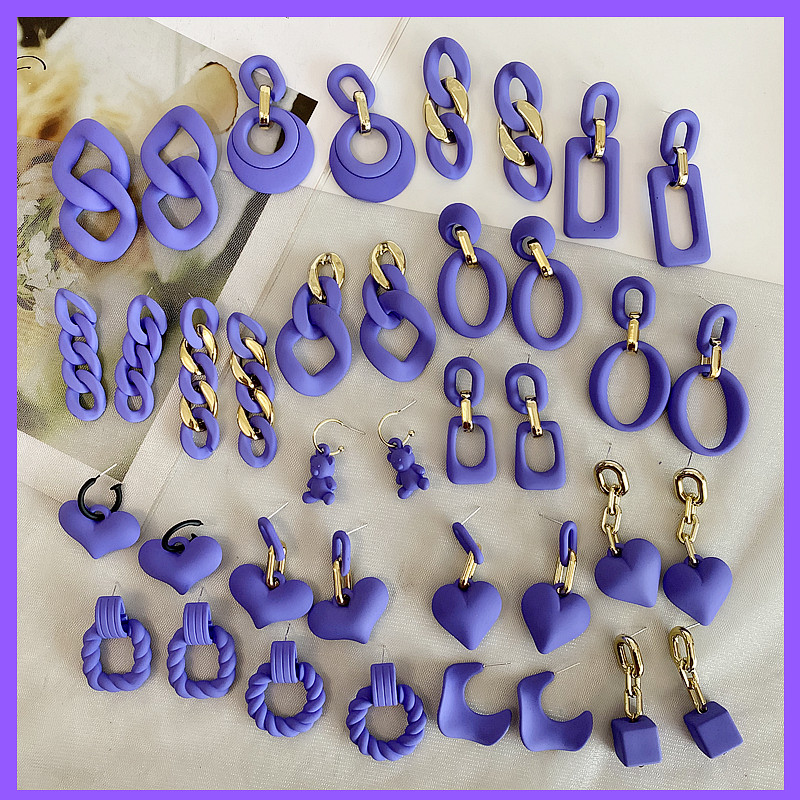 2022日韩气质长春花蓝紫色耳环大爱心小熊耳钉新款潮几何链条耳饰