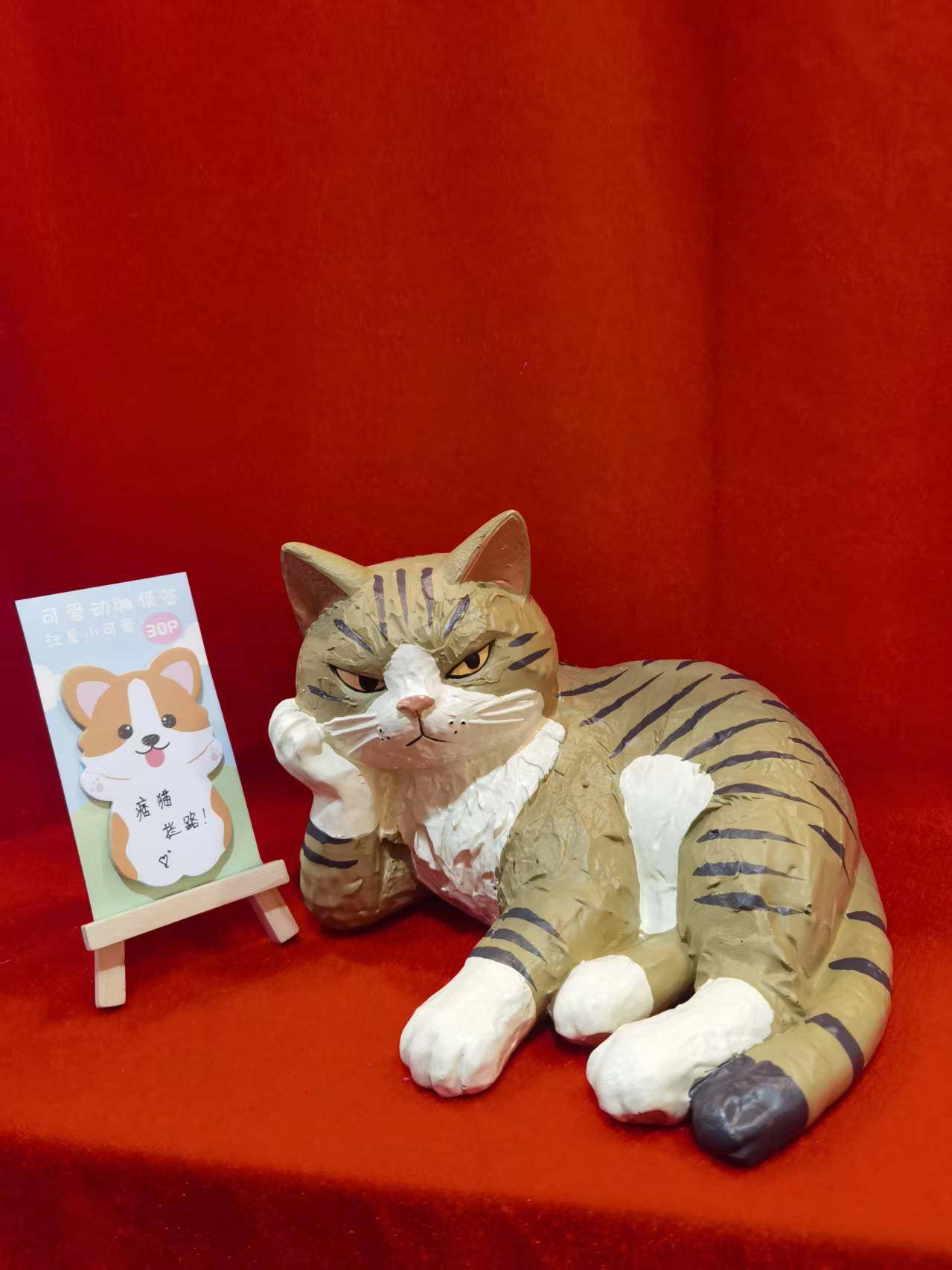 创意树脂猫咪小摆件工艺品手工仿木雕动物钥匙扣橘猫灰猫背包挂件