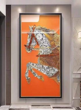 深圳大芬油画村现代轻奢简约橙色骏马简约现代挂画客厅装饰画批发