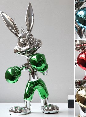 现代简约轻奢潮玩拳击兔子公仔摆件样板房酒店入户大堂玄关电视柜