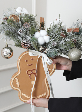 圣诞节礼物姜饼人陶瓷花瓶中古高级感插花小花瓶跨境创意装饰摆件