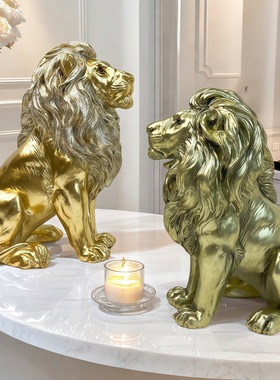 新款铜器批发撒粉坐姿狮子摆件家居玄关酒柜吉祥物树脂工艺品装饰