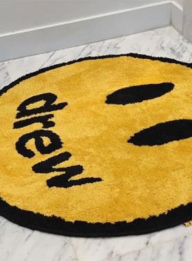 Drew House贾斯丁比伯同款居家黄色笑脸字体地毯快闪圆形潮牌装饰