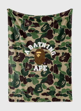 bape迷彩卡通空调毯猿人头动物午睡毯图案印花家居大毛绒毯子