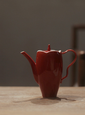 《故宫红》绛红宋风玉兰壶 茶具 茶壶高足杯新中式摆件
