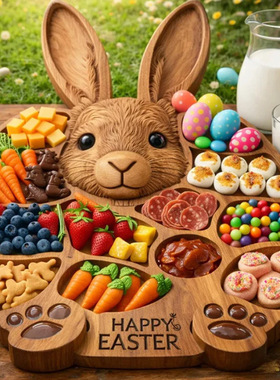 跨境新品 Rabbit Wooden Deli Board 创意复活节兔子木制熟食托盘