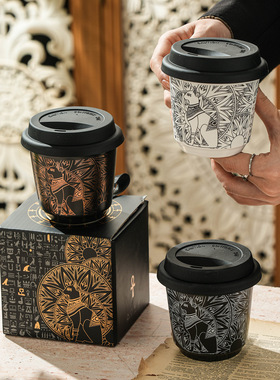 匹尔斯安德森猫随手杯创意陶瓷杯奶茶杯带盖小号开业活动伴手礼