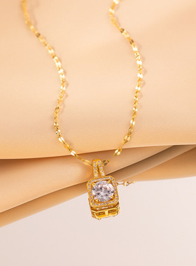 小众设计师款方钻项链A014