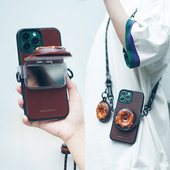 两针一线原创设计手机背夹甜甜圈带镜子支架挂绳斜挎散热防丢挂链