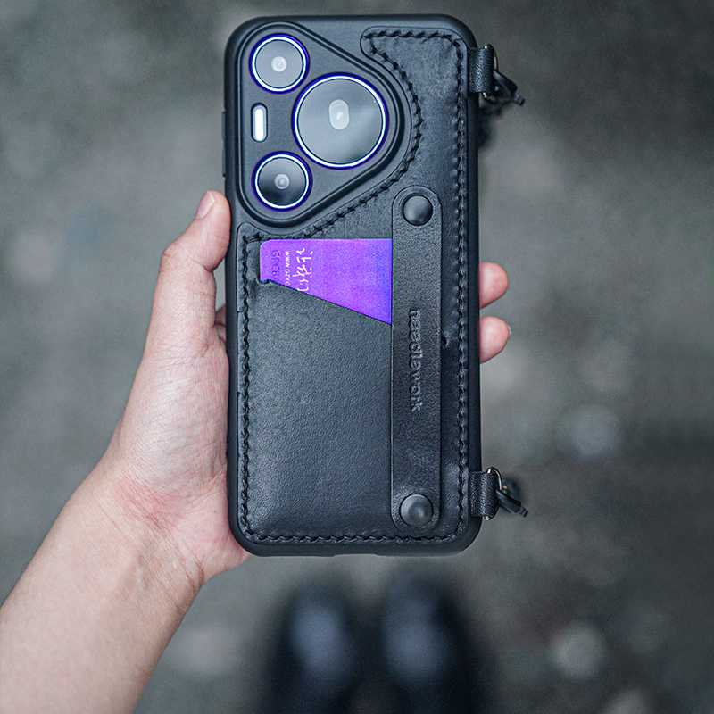 两针一线适用华为pura80pro+新款手机壳p70pro+高级感真皮p80Ultra支架挂绳斜挎可背p70ultra镜头全包保护套