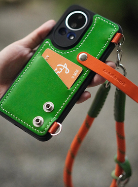 两针一线适用华为nova13手机壳新款高级感真皮13pro保护外套nova12外壳支架插卡挂绳斜挎可背调节全包防摔壳