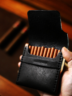 两针一线手工真皮烟盒20支装 创意复古木质超薄 便携细烟盒10支装