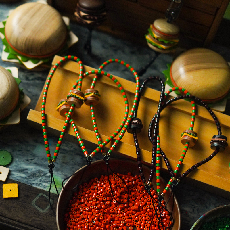 原创设计汉堡包系列手机绳链挂件