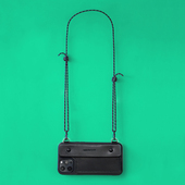 两针一线iphone16promax苹果手机壳斜挎可插卡挂绳15pro手机背带适用14真皮13卡包保护套小众个性 纯黑色